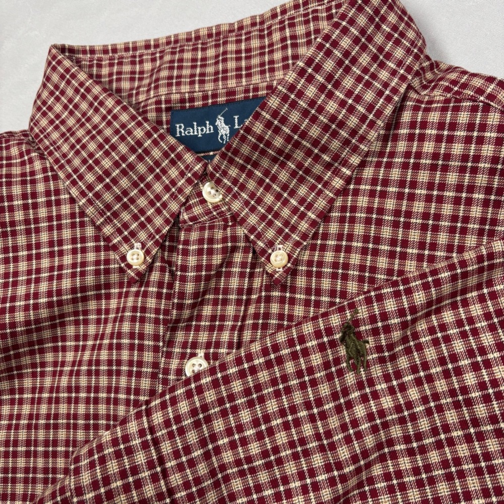 Ralph Lauren Button Down Mens XXL Burgundy Plaid Classic Fit Long Sleeve Shirt
